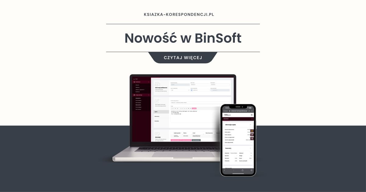 Nowość w BinSoft - Elektroniczna Książka Korespondencji Online